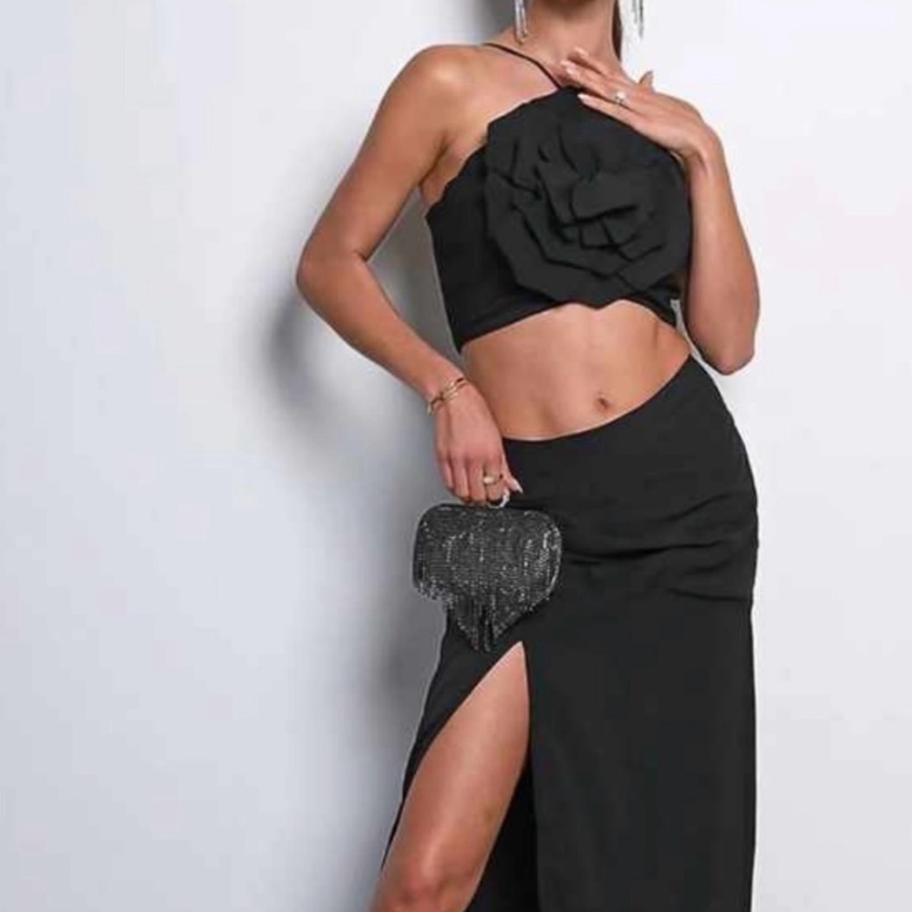 Elegant Black Two-Piece Set with Slit